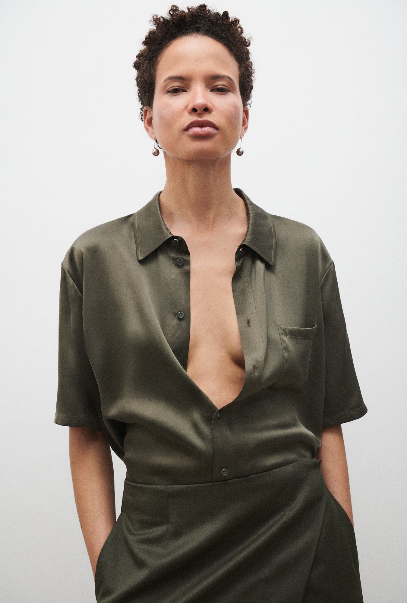 Silk Laundry | Short Sleeve Boyfriend Shirt - Pine