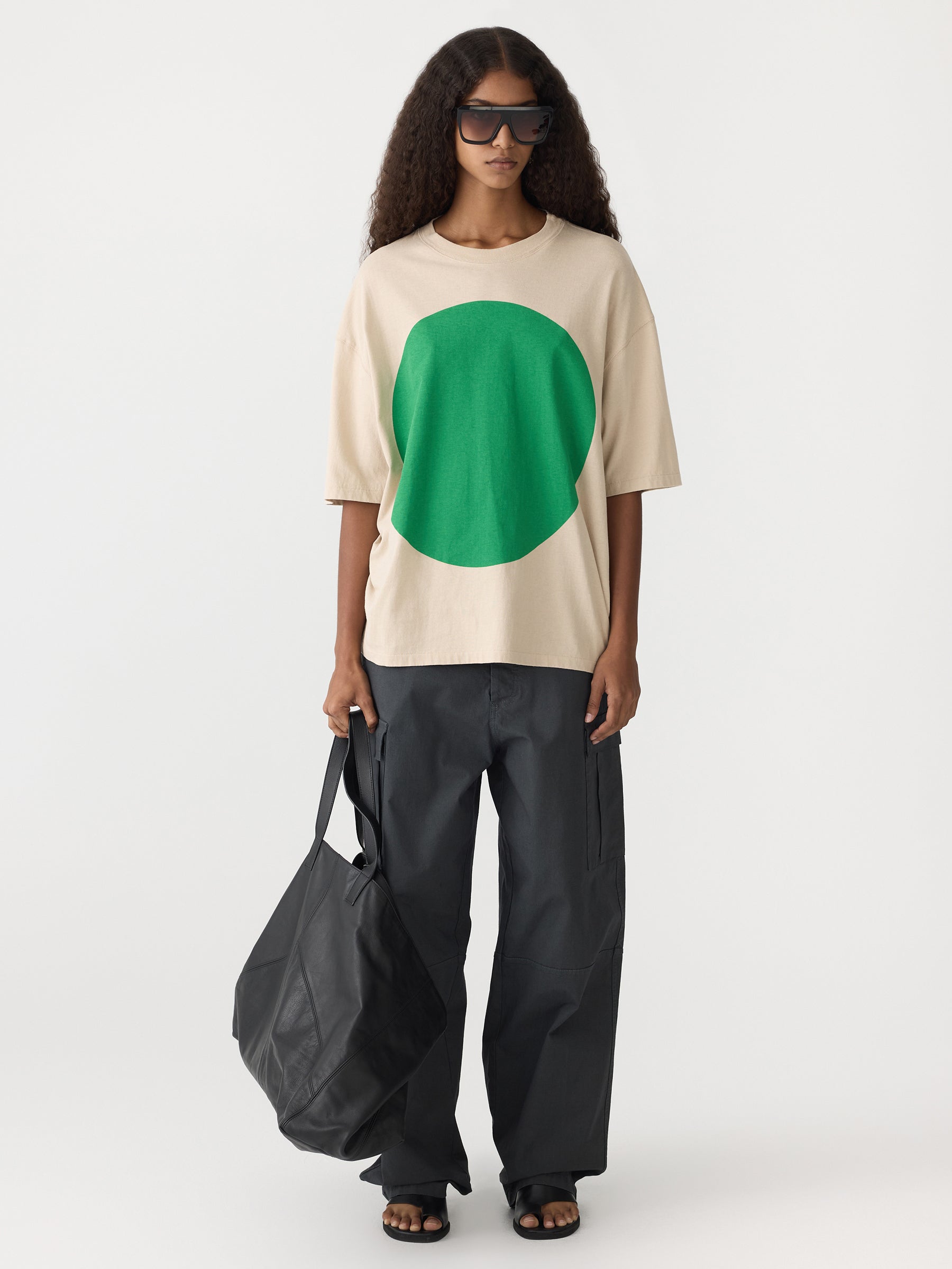 Bassike | Slouch Dot Print Short Sleeve T.Shirt - Dune/Aloe Vera