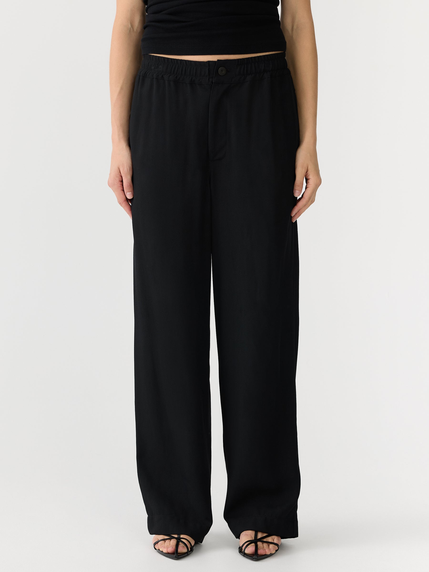 Bassike | Viscose Twill Straight Pant - Black