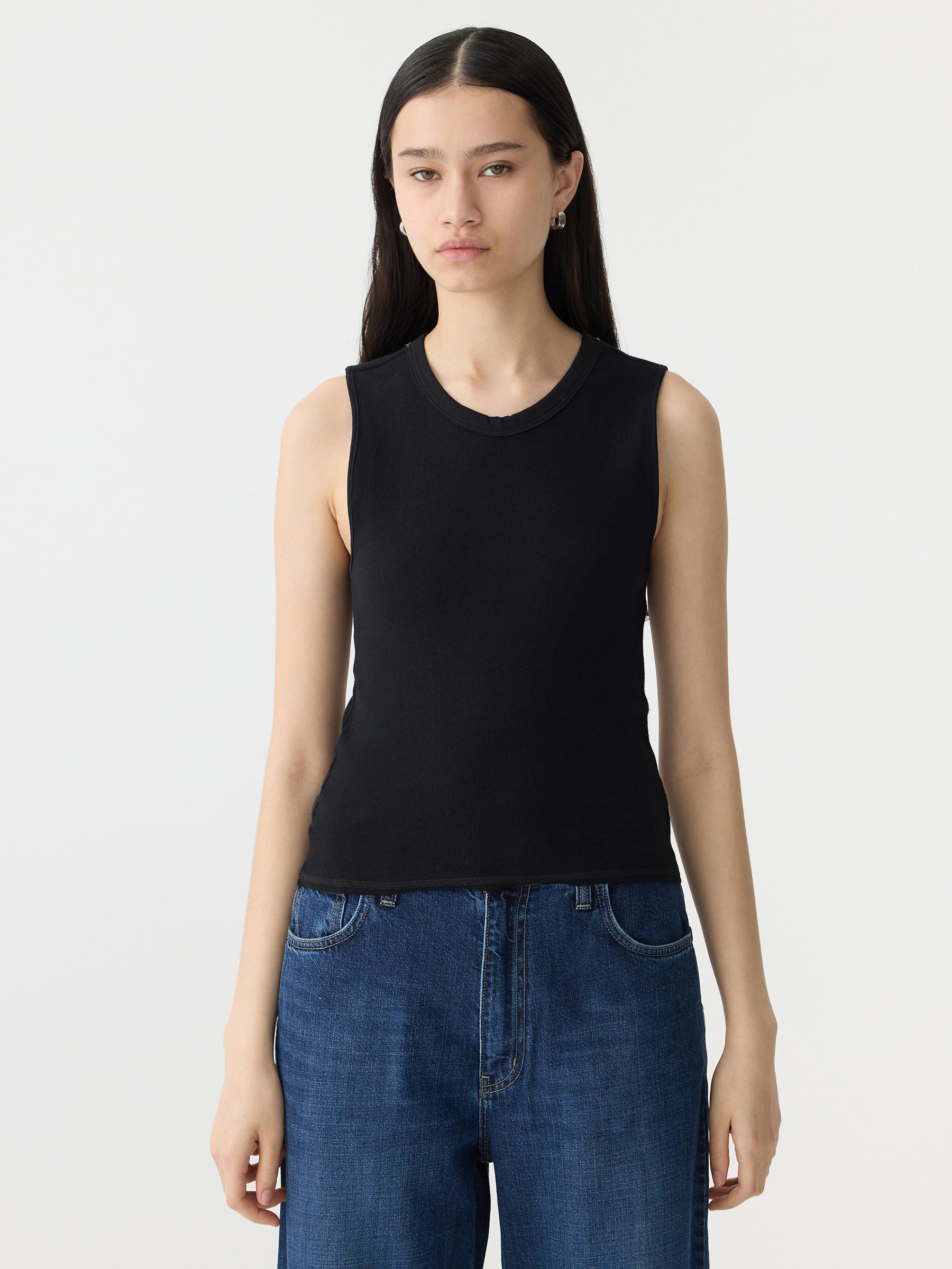 Bassike | Back Cut Out Mini Rib Tank - Black