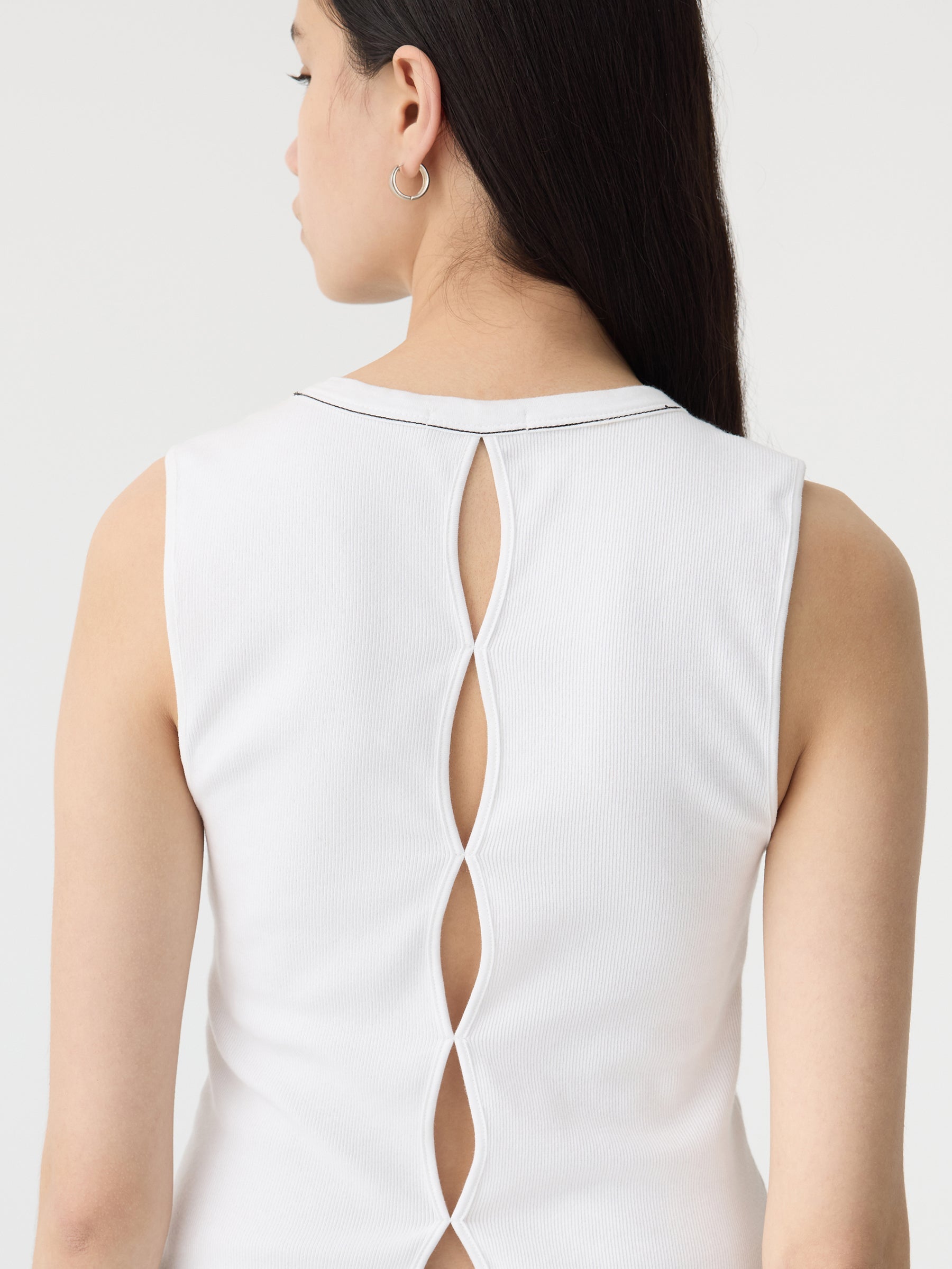 Bassike | Back Cut Out Mini Rib Tank - White