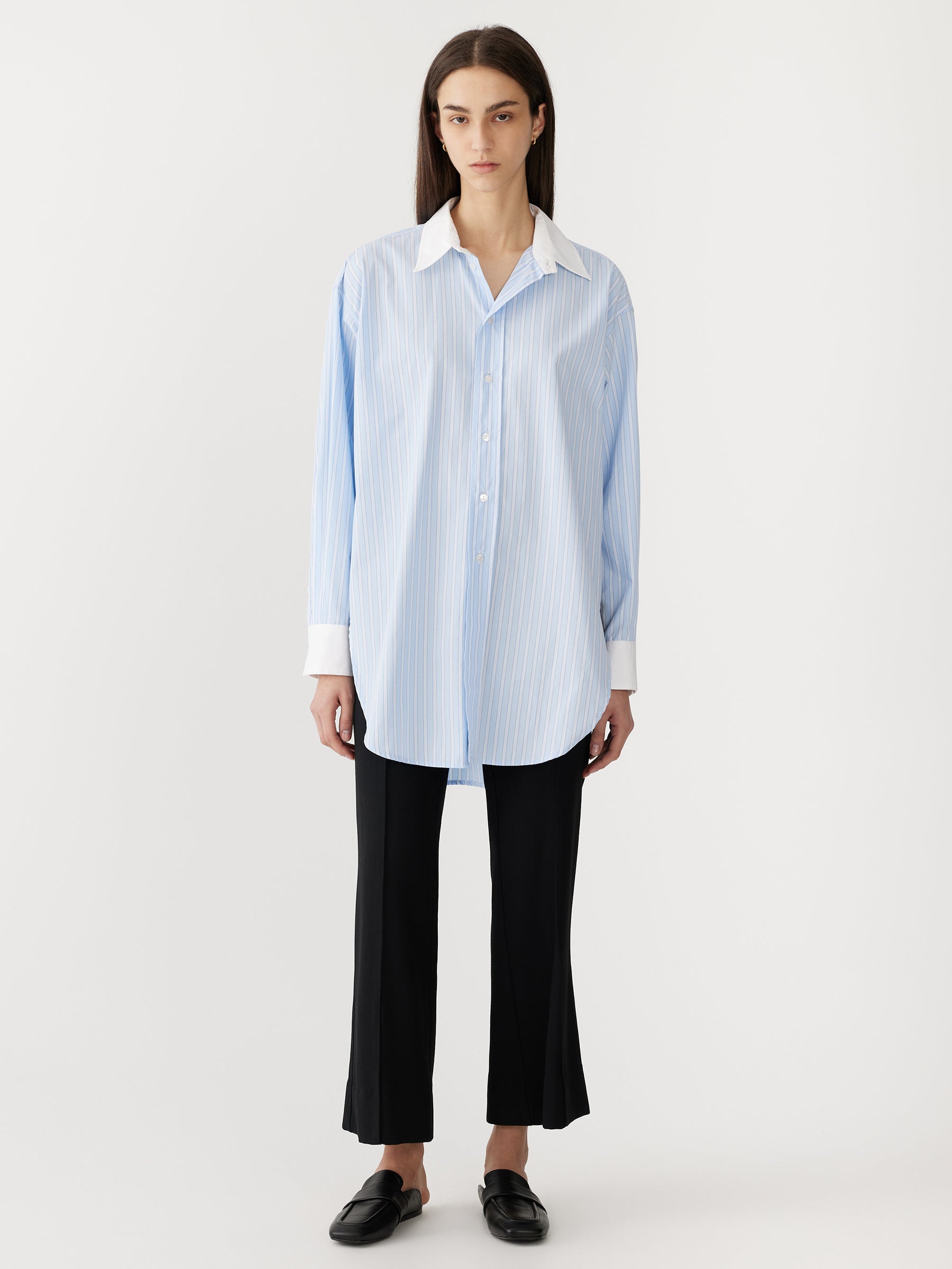 Bassike | Stripe Scoop Hem Shirt - Light Blue/White