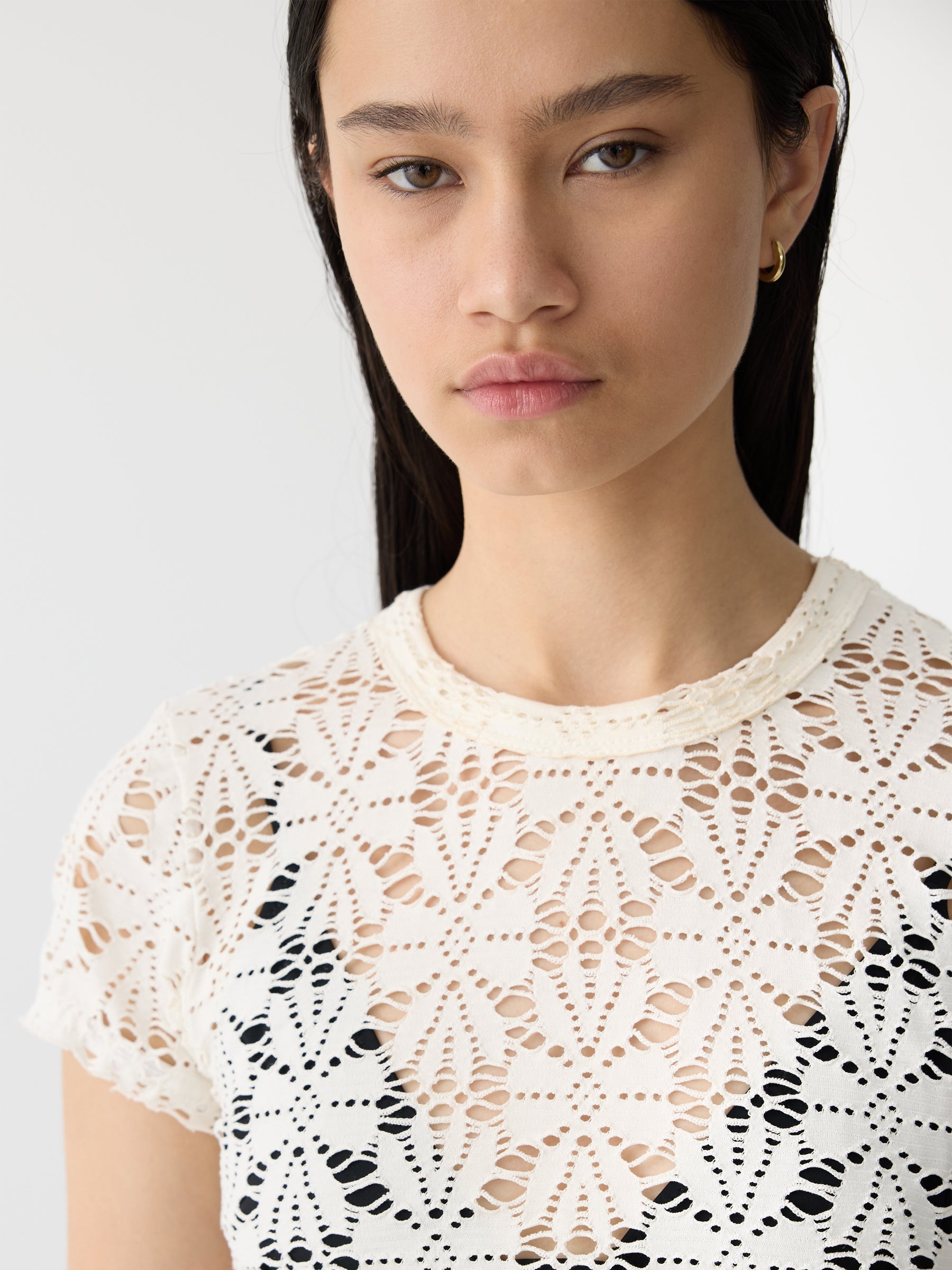 Bassike | Raw Edge Lace Baby T.Shirt - White