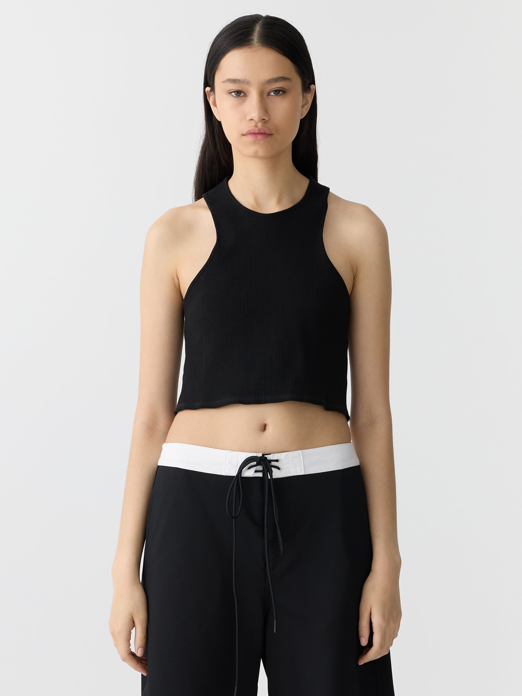 Bassike | Cropped Rib Athletic Tank - Black