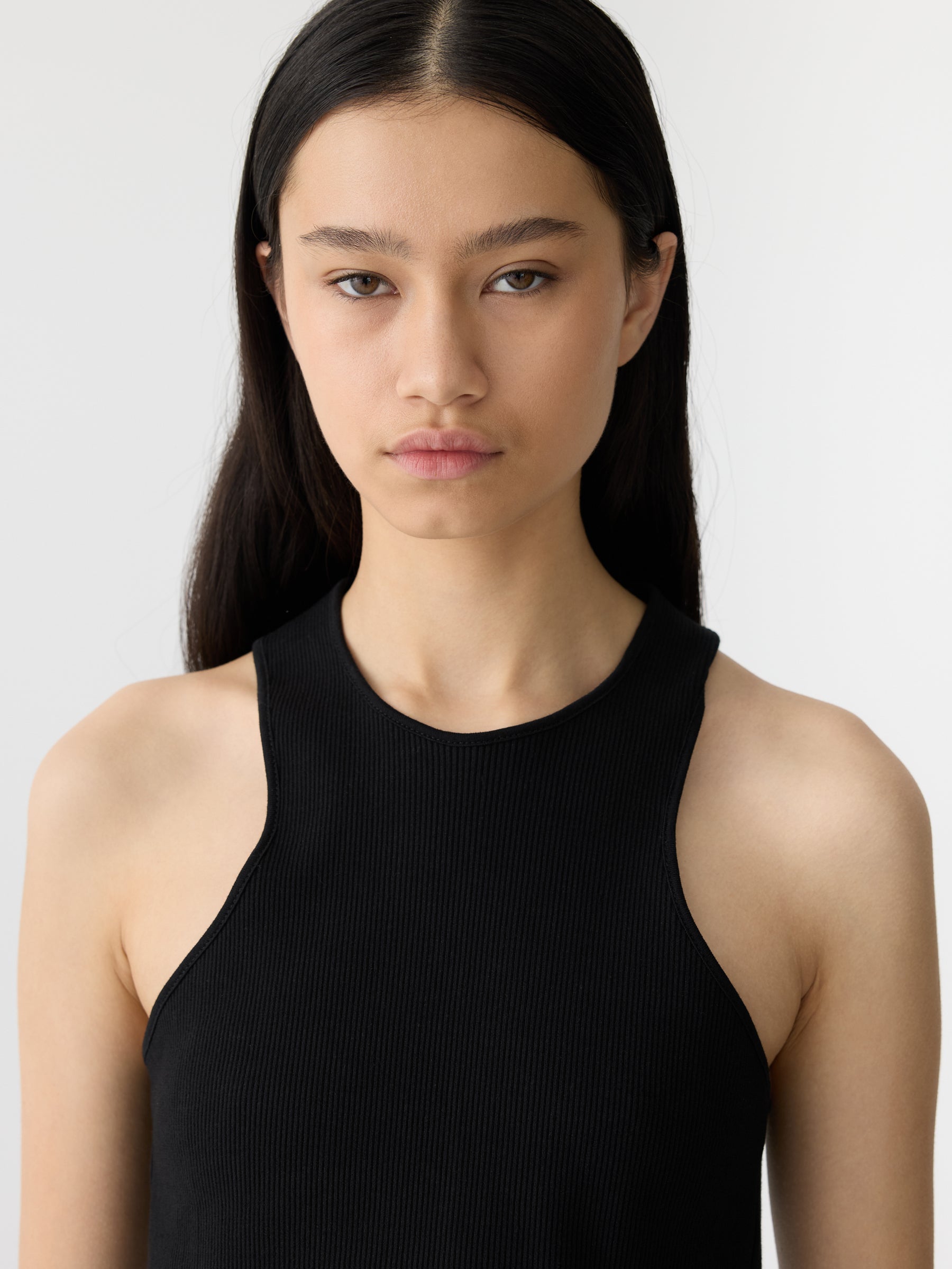 Bassike | Cropped Rib Athletic Tank - Black