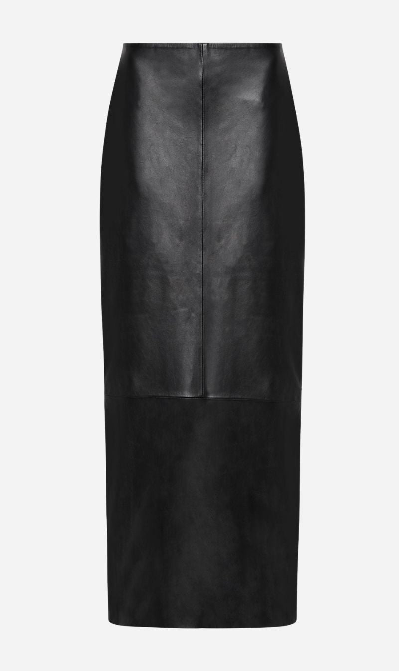 St Agni | Leather Column Skirt - Black