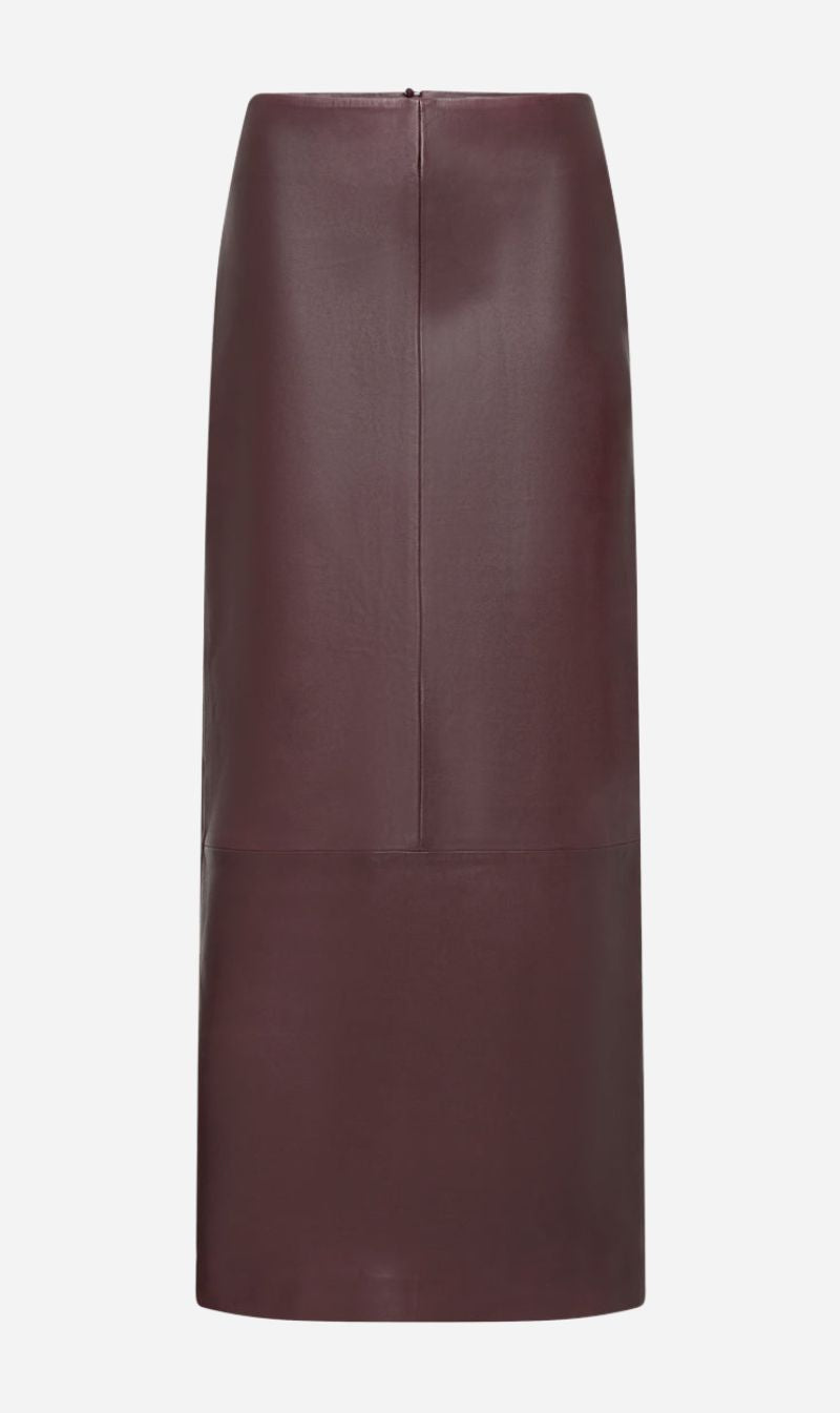 St Agni | Leather Column Skirt - Bordeau