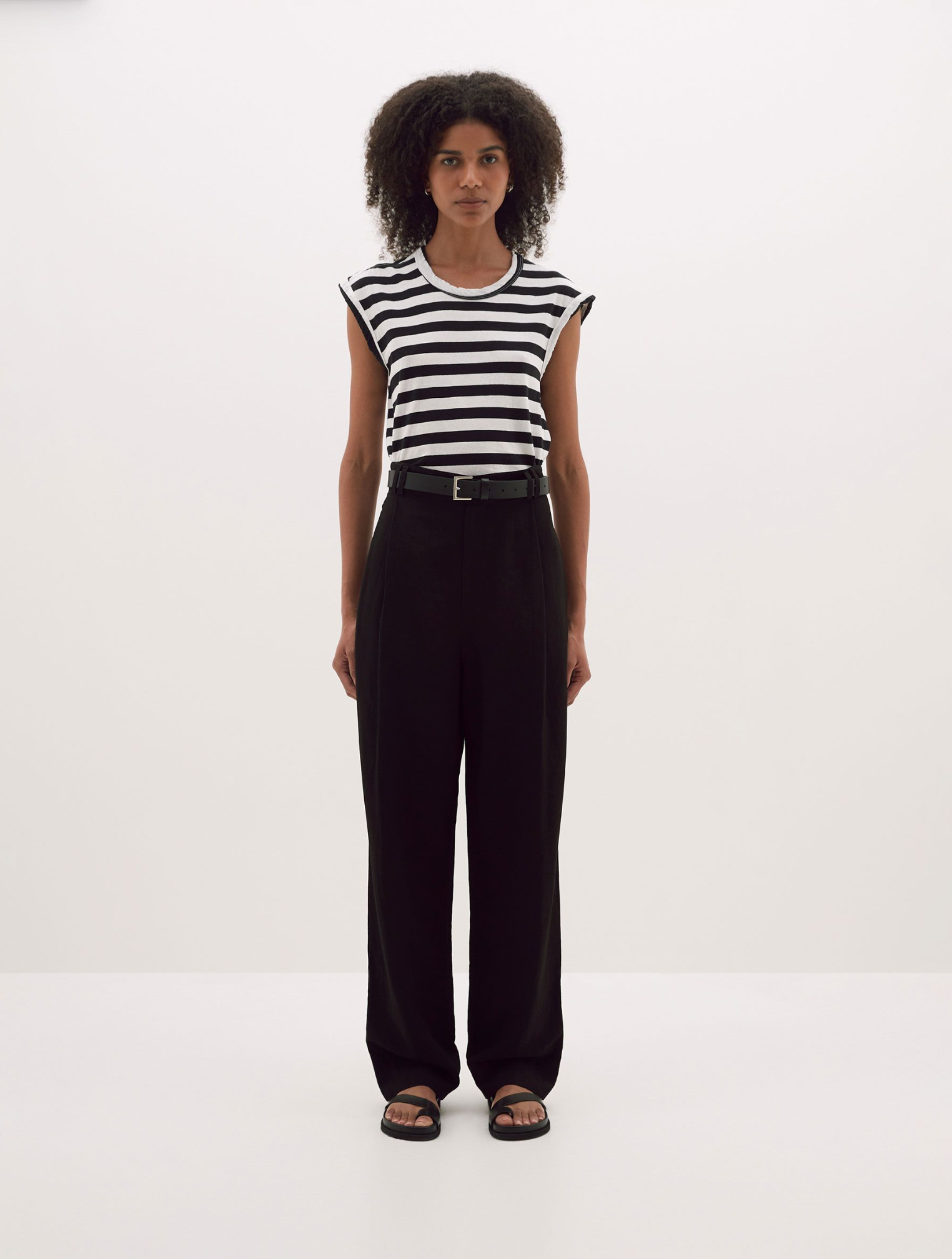 Bassike | Stripe Slim Muscle Tank - Black/Undyed