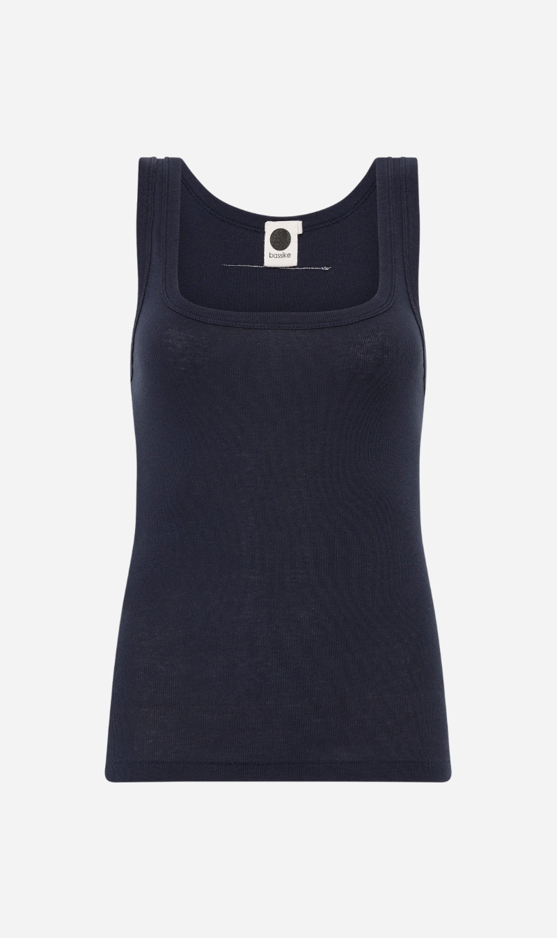 Bassike | Slim Superfine Rib Tank II - Blue Ink