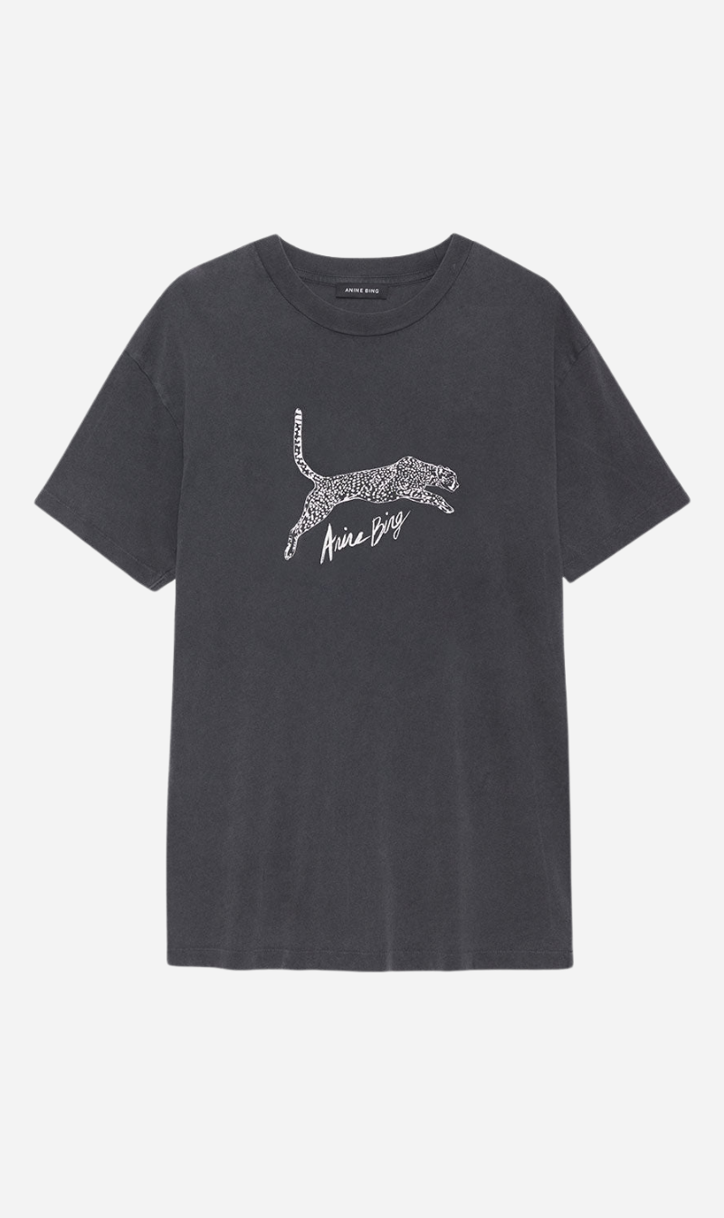 Anine Bing | Walker Tee Spotted Leopard - Washed Black