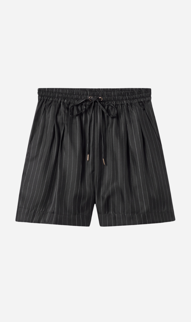 Silk Laundry | Twill Slouch Shorts Pinstripe - Black/White