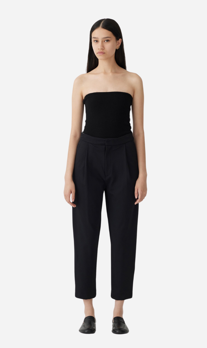 Bassike | Stretch Twill Pleat Pant - Black