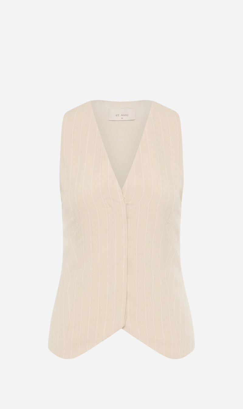 St Agni | Pinstripe Wool Vest - Latte