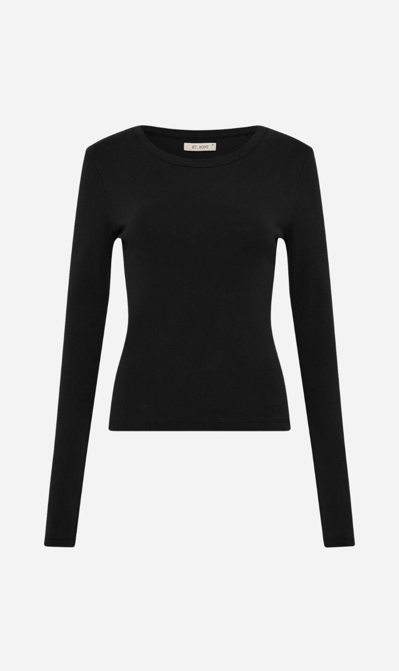 St Agni | Organic Cotton Long Sleeve Top Jet Black