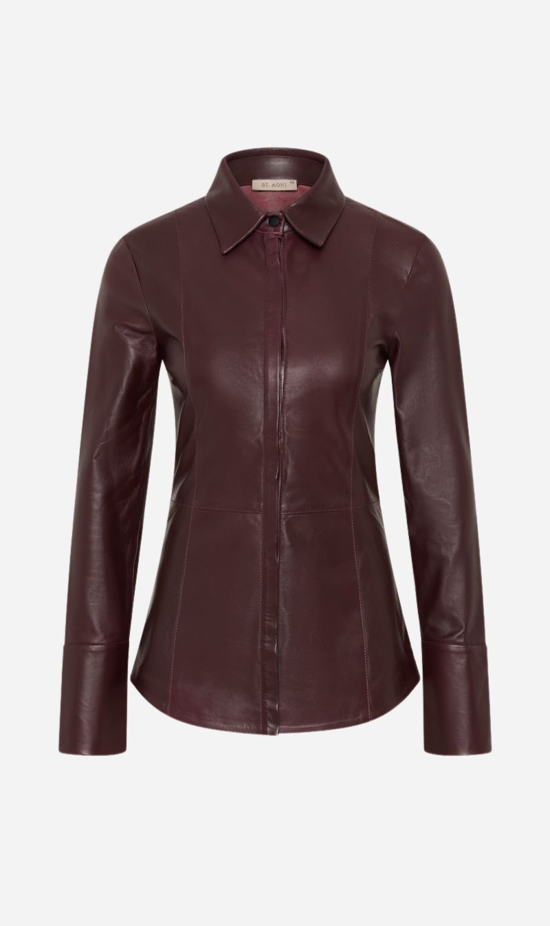 St Agni | Leather Panelled Shirt - Bordeau