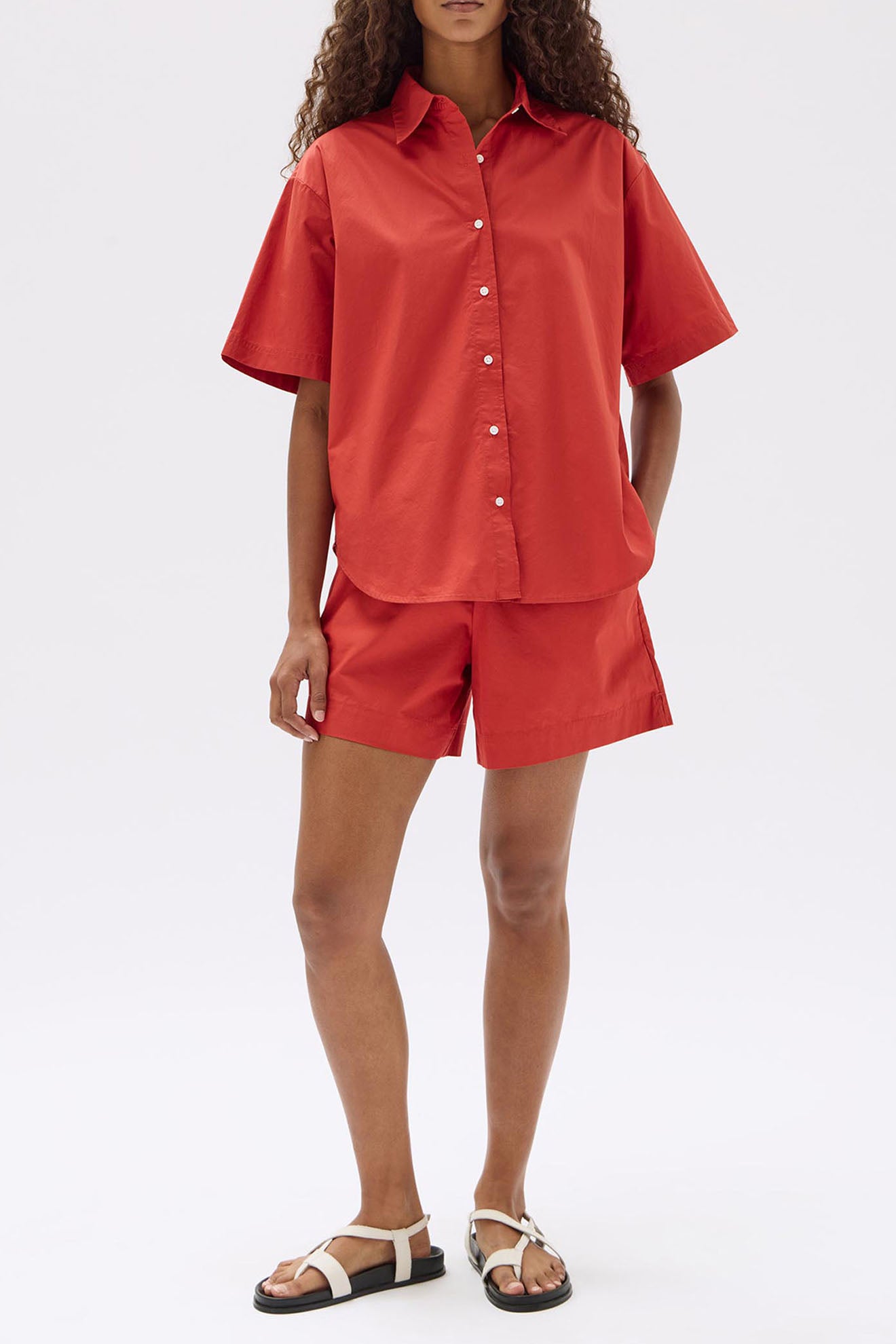 Assembly Label | Tala Poplin Short Sleeve Shirt - Papaya