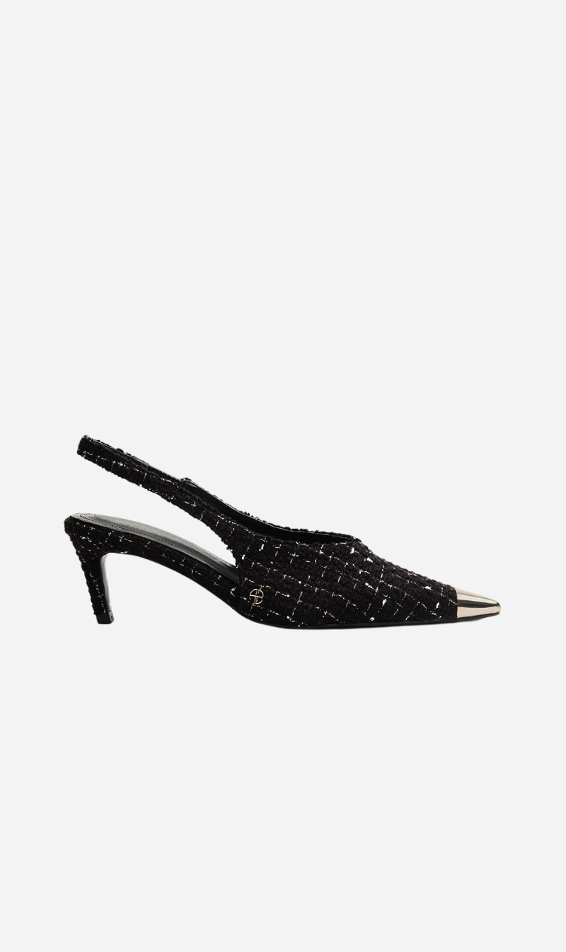 Anine Bing | Nina Heels With Metal Toe Cap - Black & White Tweed