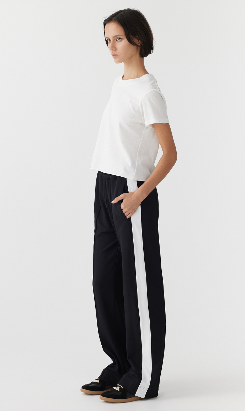 Bassike | Twill Stripe Detail Pant - Black/White