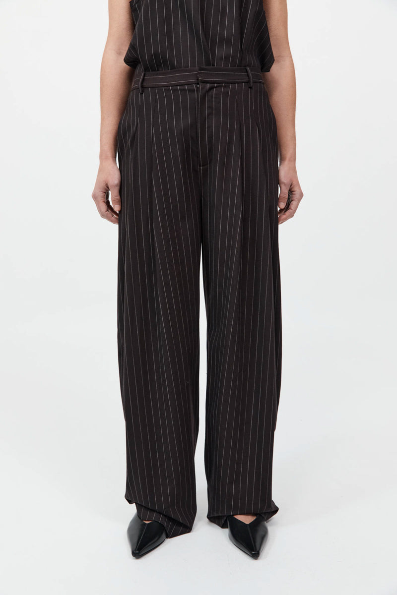 St Agni | Wool Pinstripe Tapered Pants - Mahogany