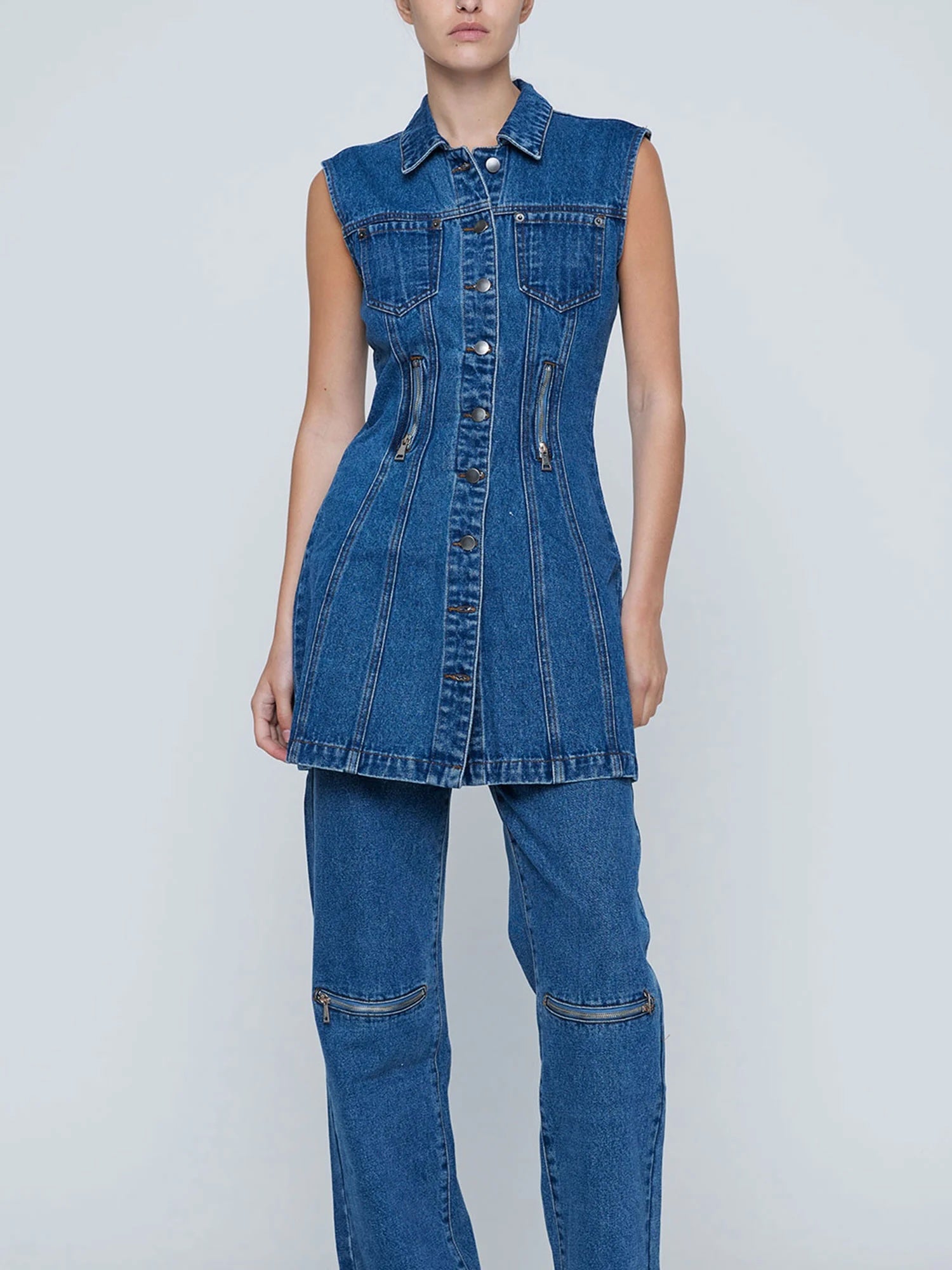 Wynn Hamlyn | Zipper Denim Mini Dress - Indigo