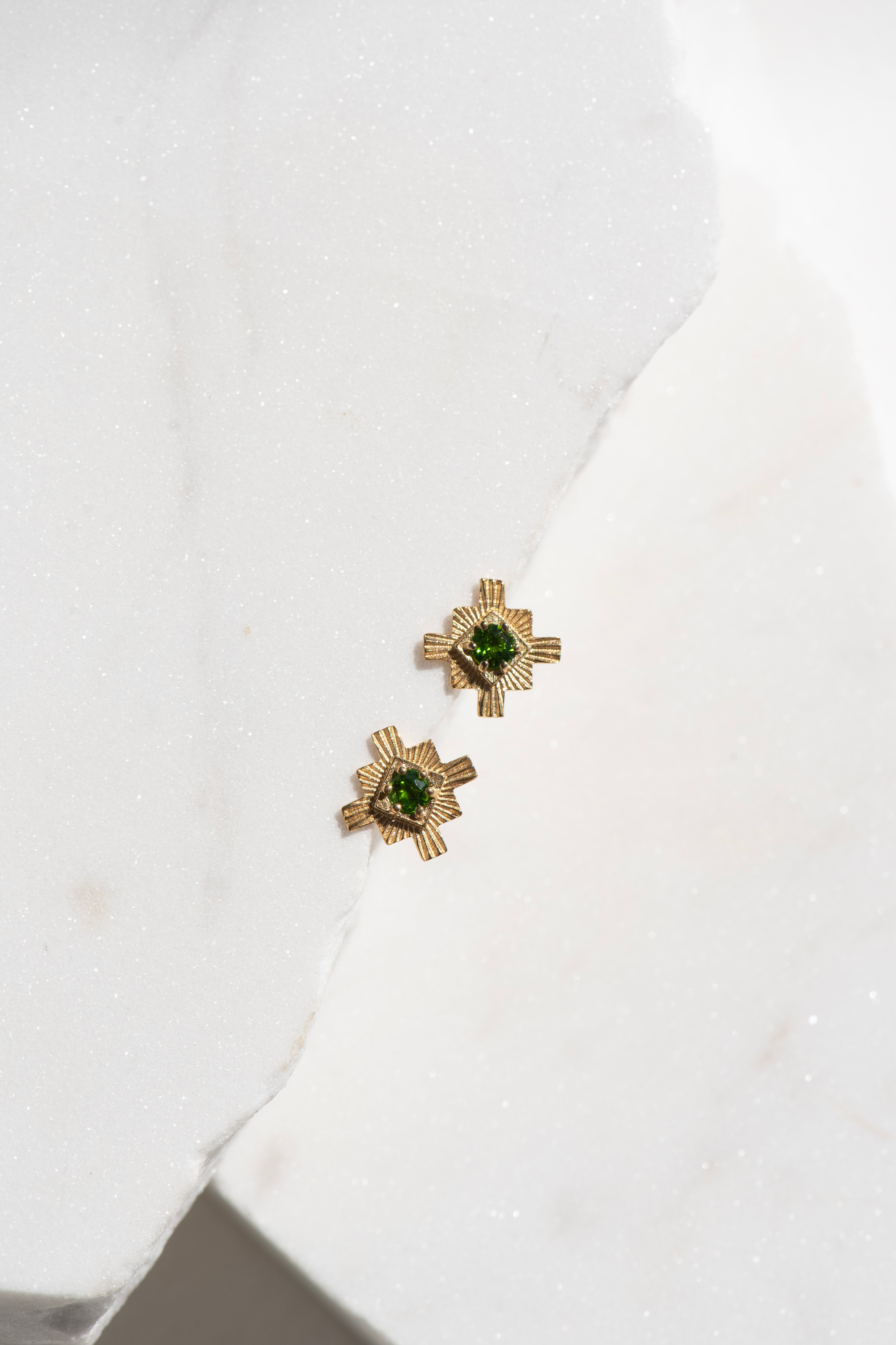 Zoe & Morgan | Inka Studs - Gold/Chrome Diopside