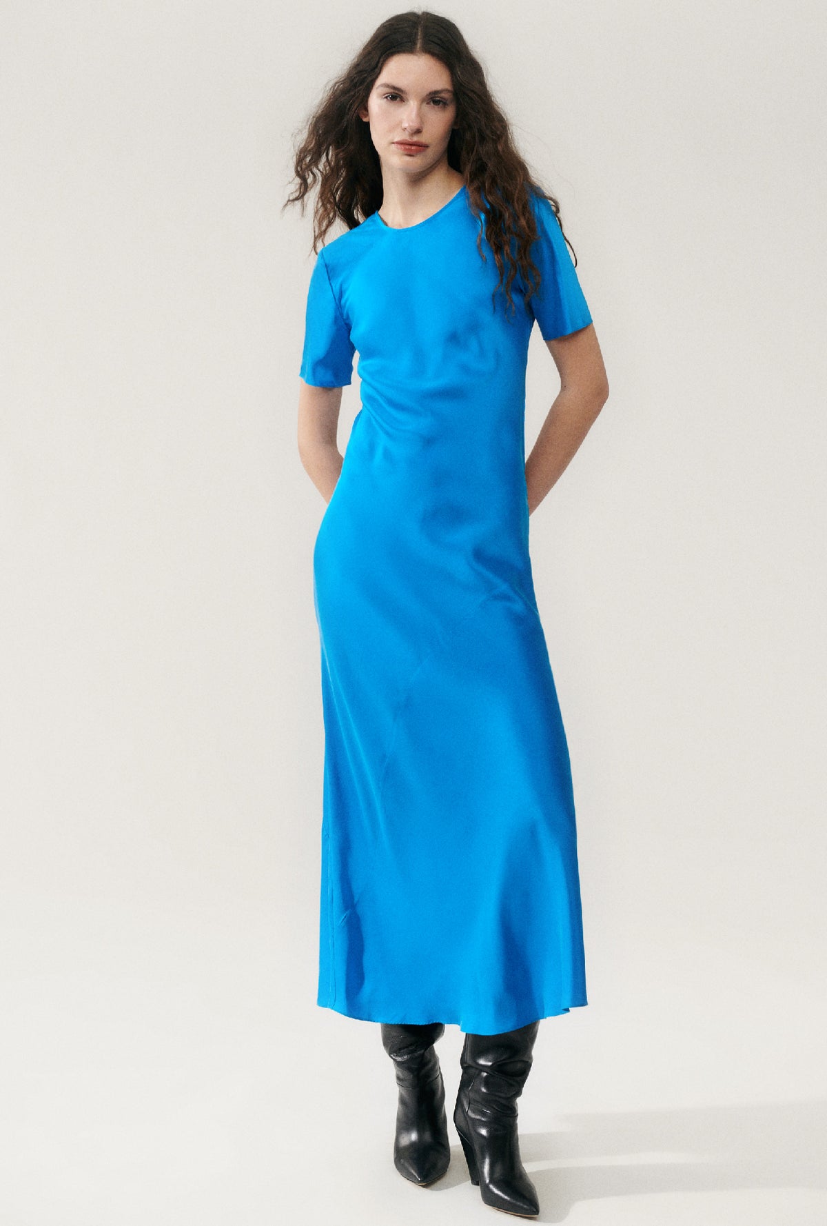 Silk Laundry | Short Sleeve Bias Dress - Coast Blue