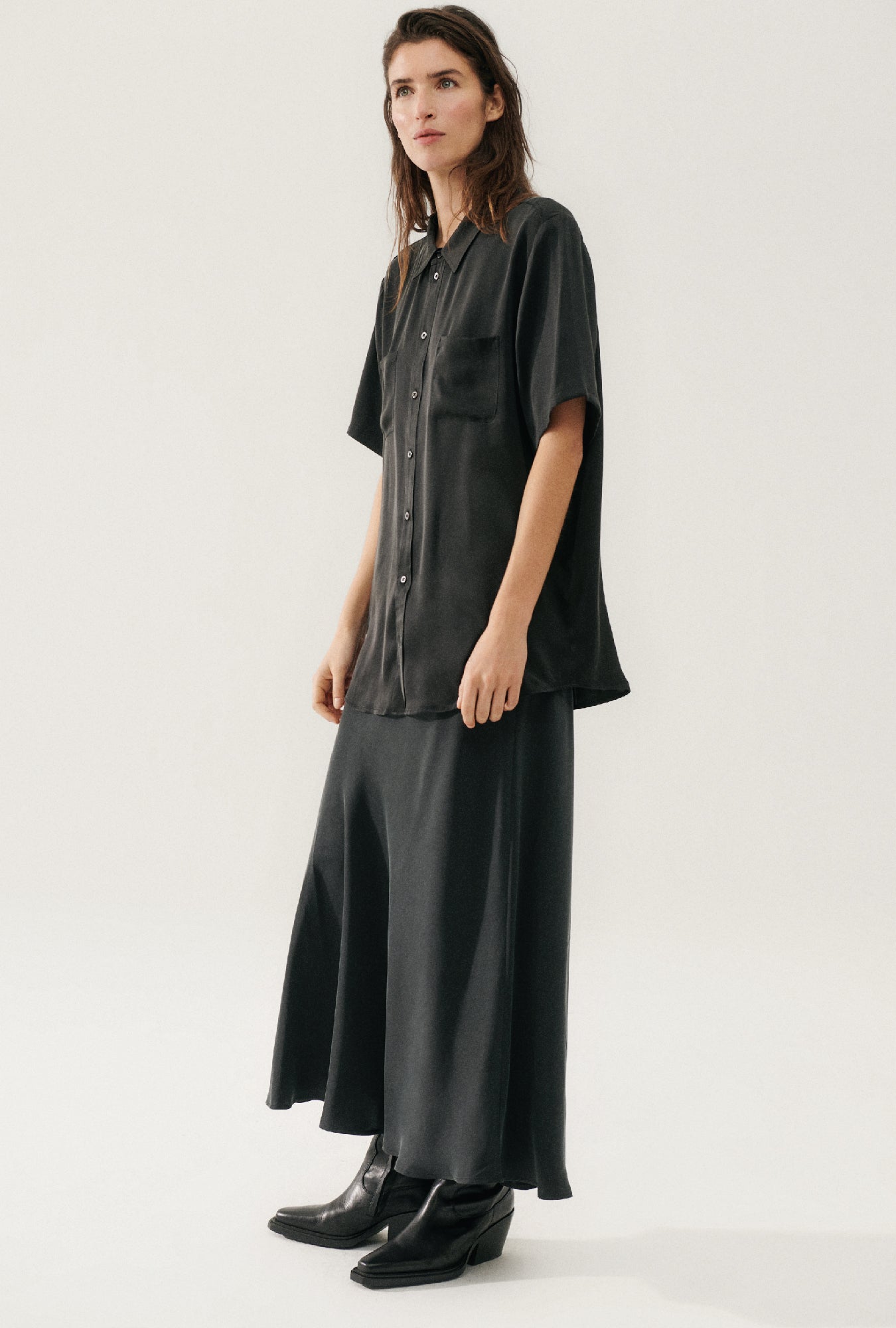 Silk Laundry | Long Bias Cut Skirt - Black