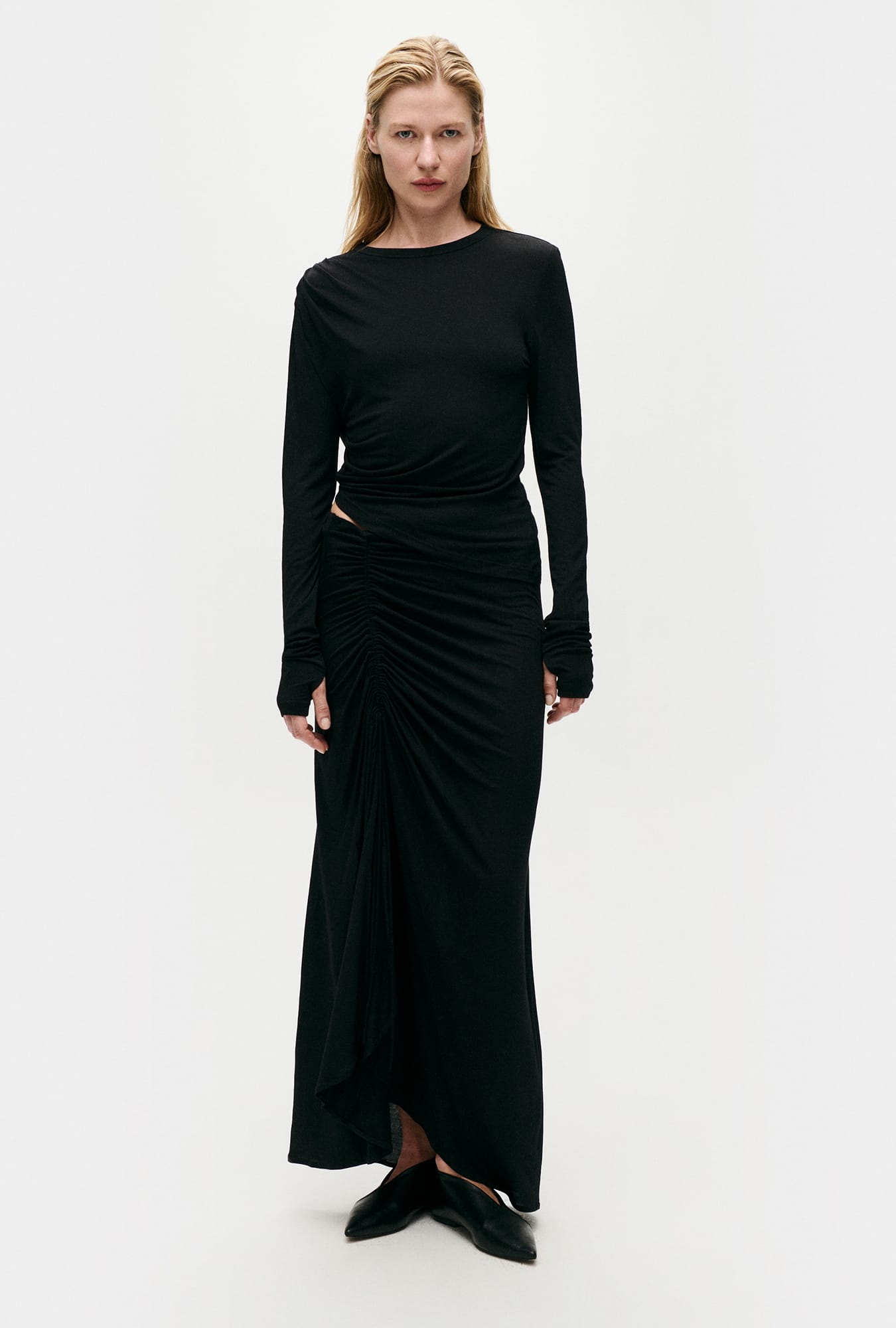 Silk Laundry | Jersey Modal Ruched Skirt - Black