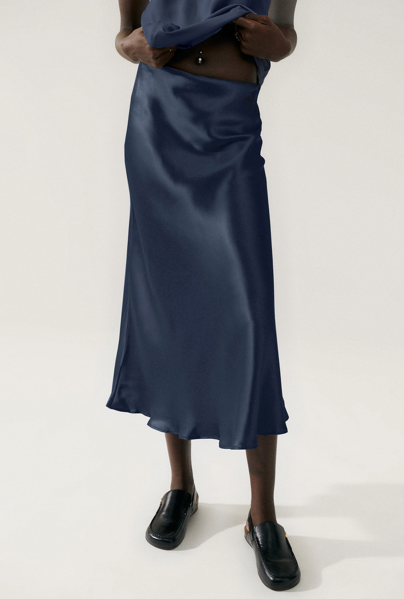 Silk Laundry | Long Bias Cut Skirt - Midnight