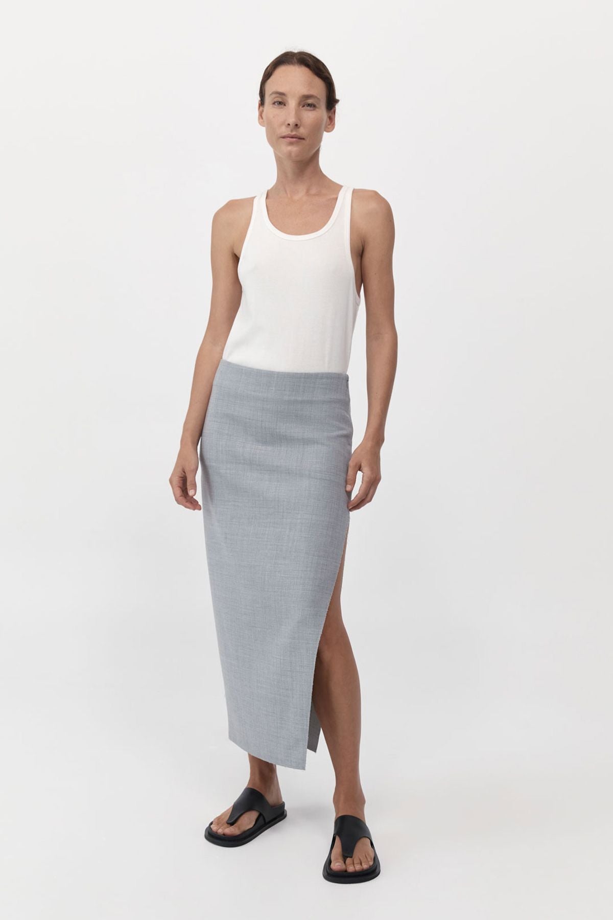 St Agni | Raw Hem Midi Skirt - Grey Heather