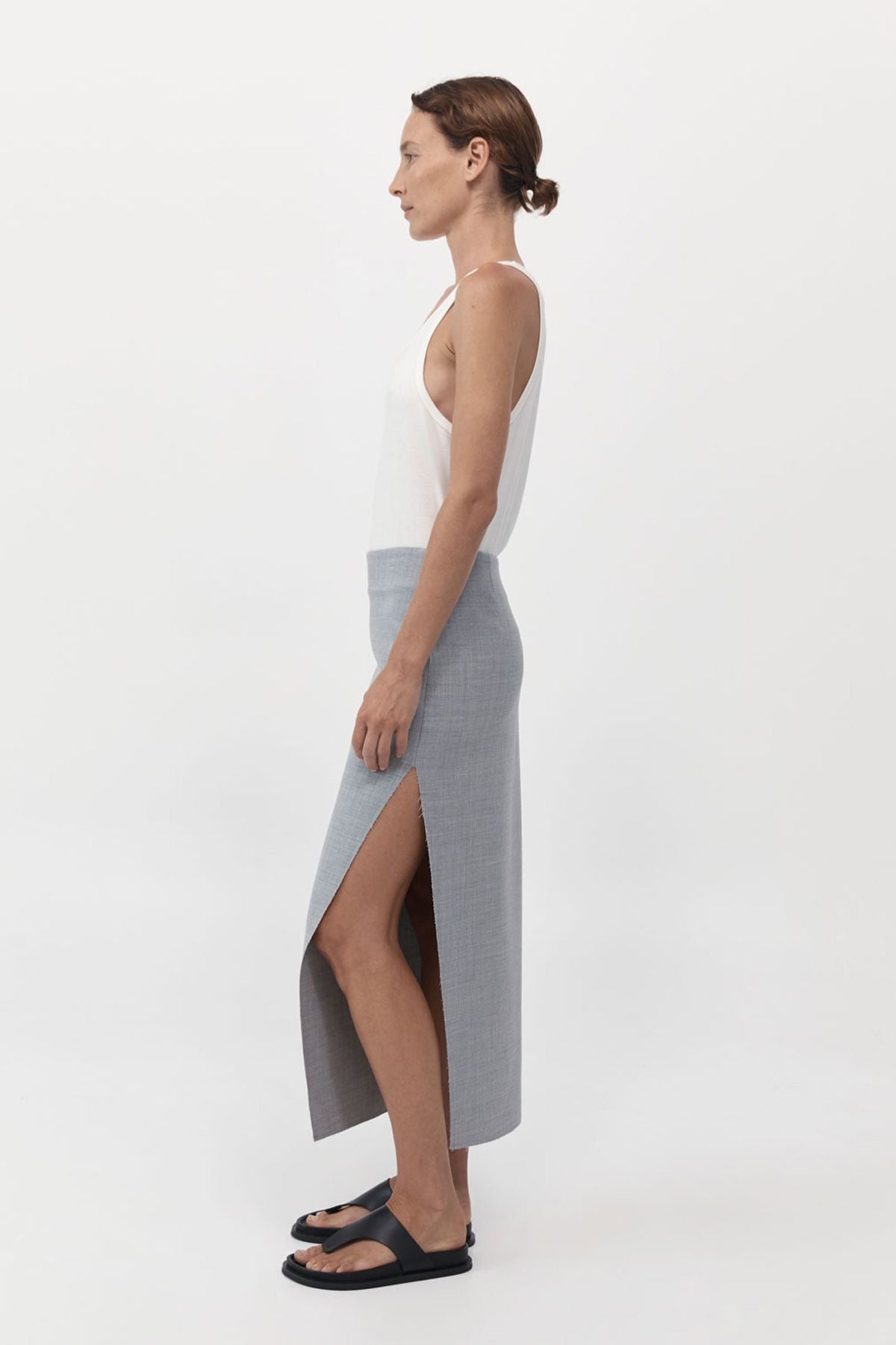 St Agni | Raw Hem Midi Skirt - Grey Heather