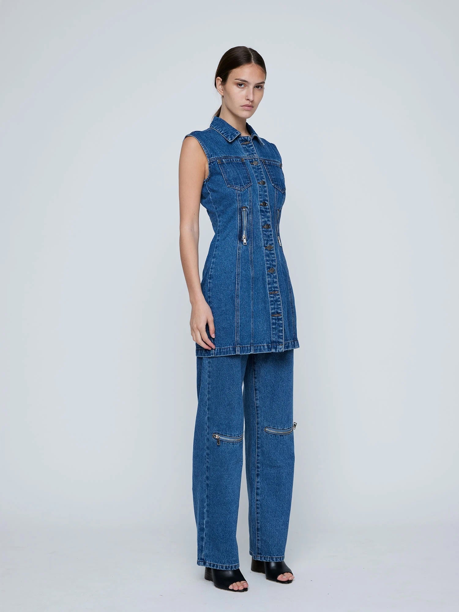 Wynn Hamlyn | Zipper Denim Mini Dress - Indigo