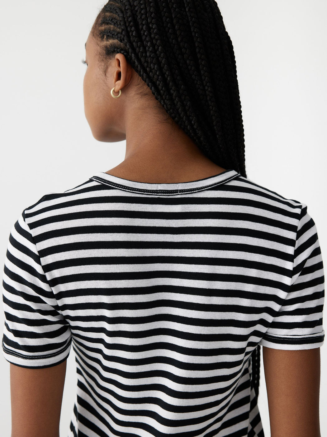 Bassike | Stripe Rib Placket Short Sleeve T.Shirt - Black/White