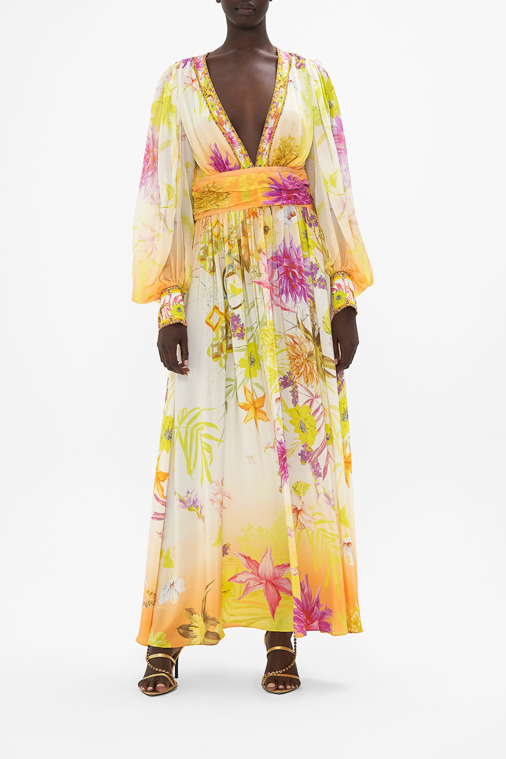 Camilla Long Dress With Blouson Sleeve How Does Your Garden