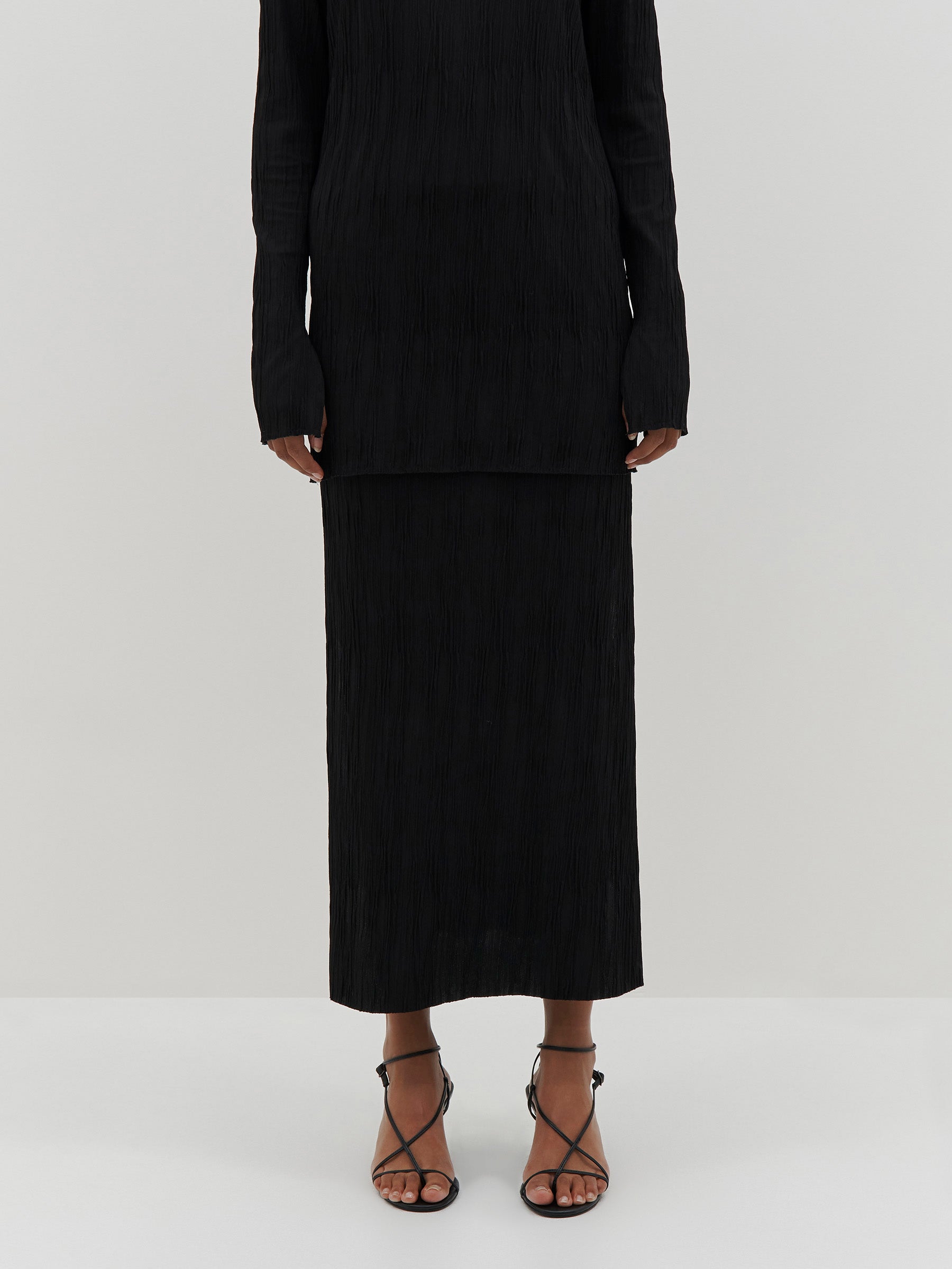 Bassike | Textured Side Split Skirt - Black