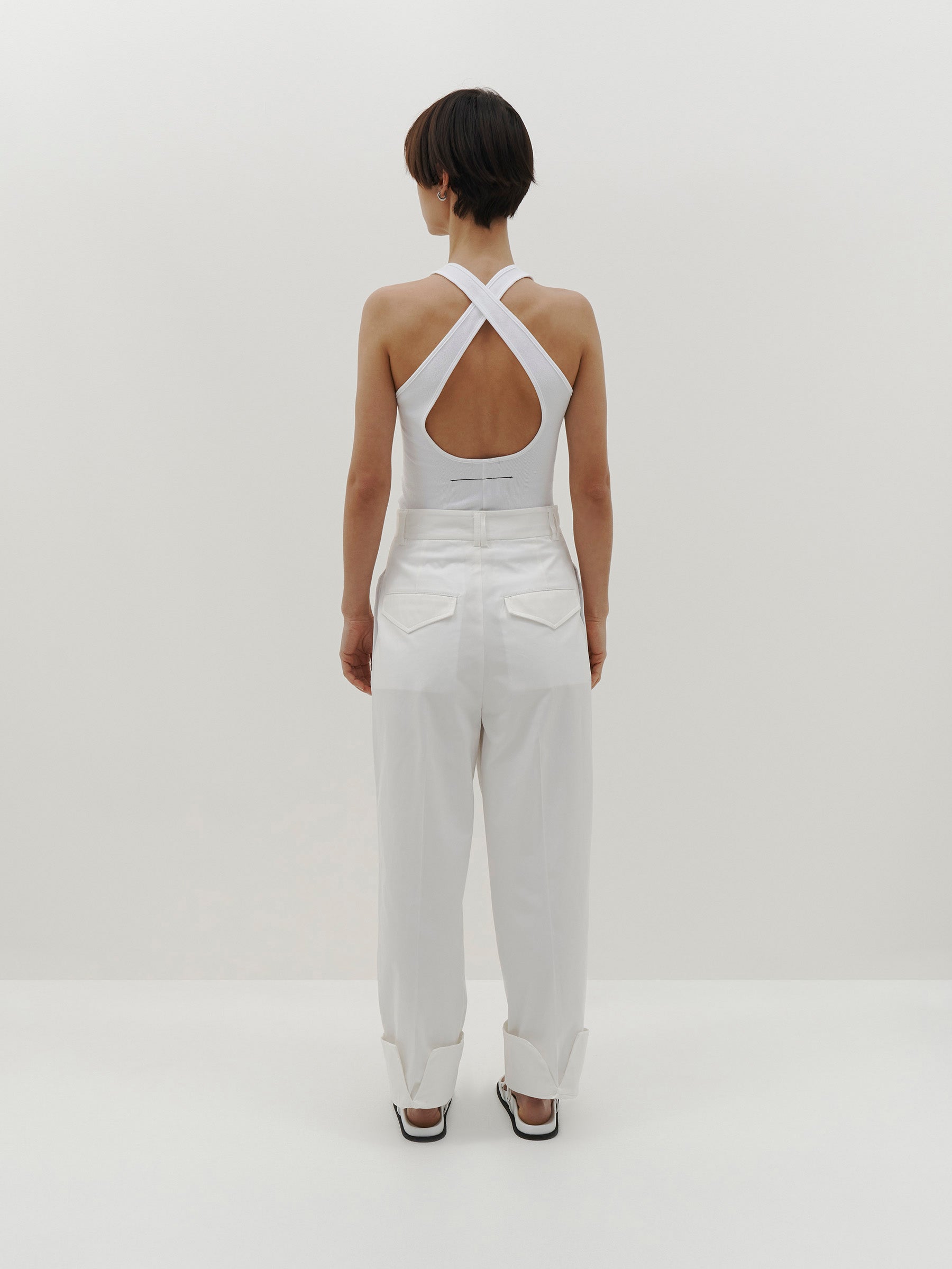 Bassike | Double Cotton Pleated Pant - White