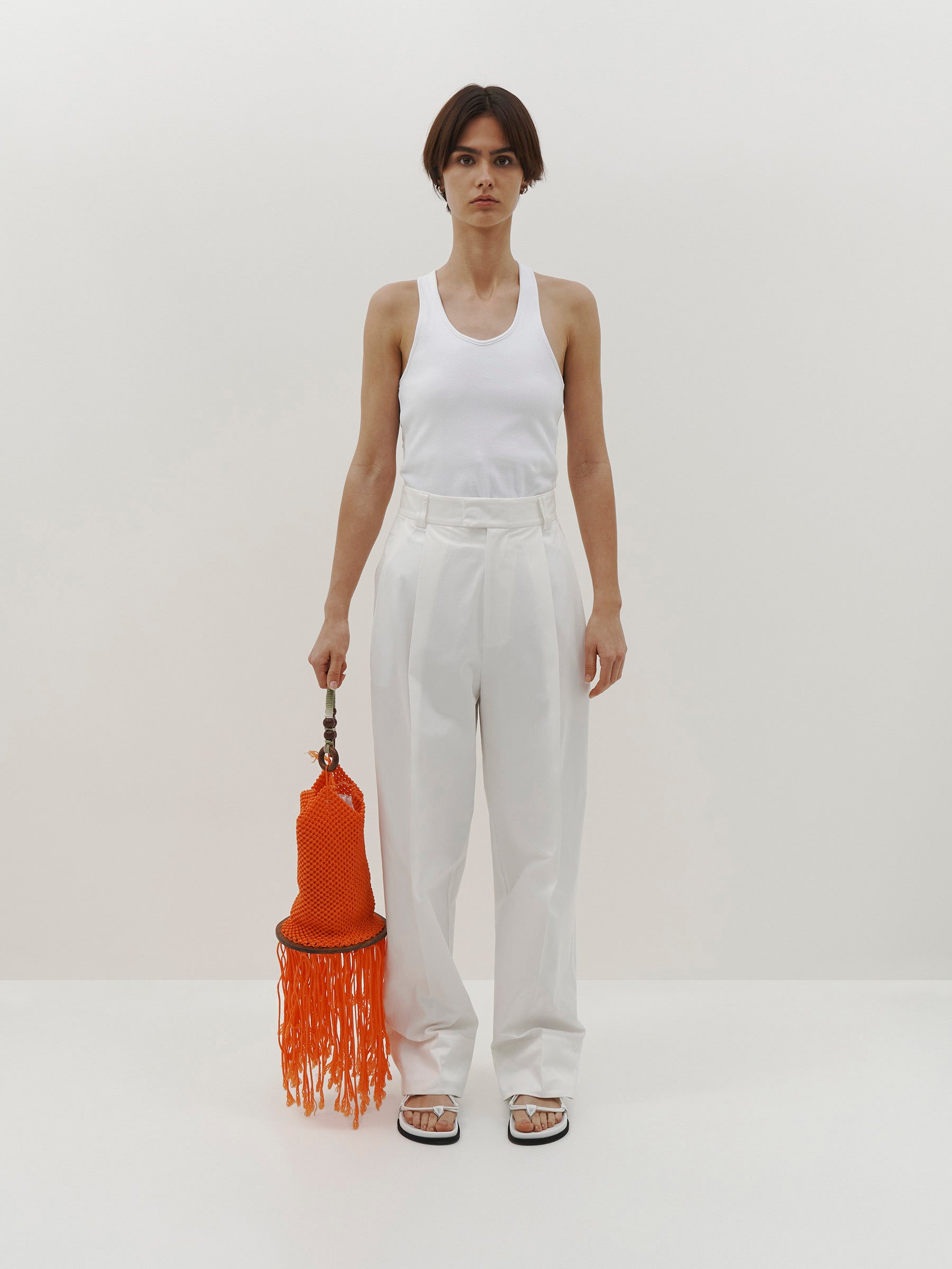 Bassike | Double Cotton Pleated Pant - White