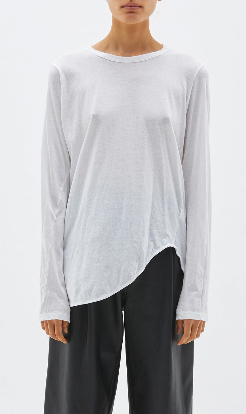 Bassike | Regular Scoop Hem Long Sleeve T.Shirt - White