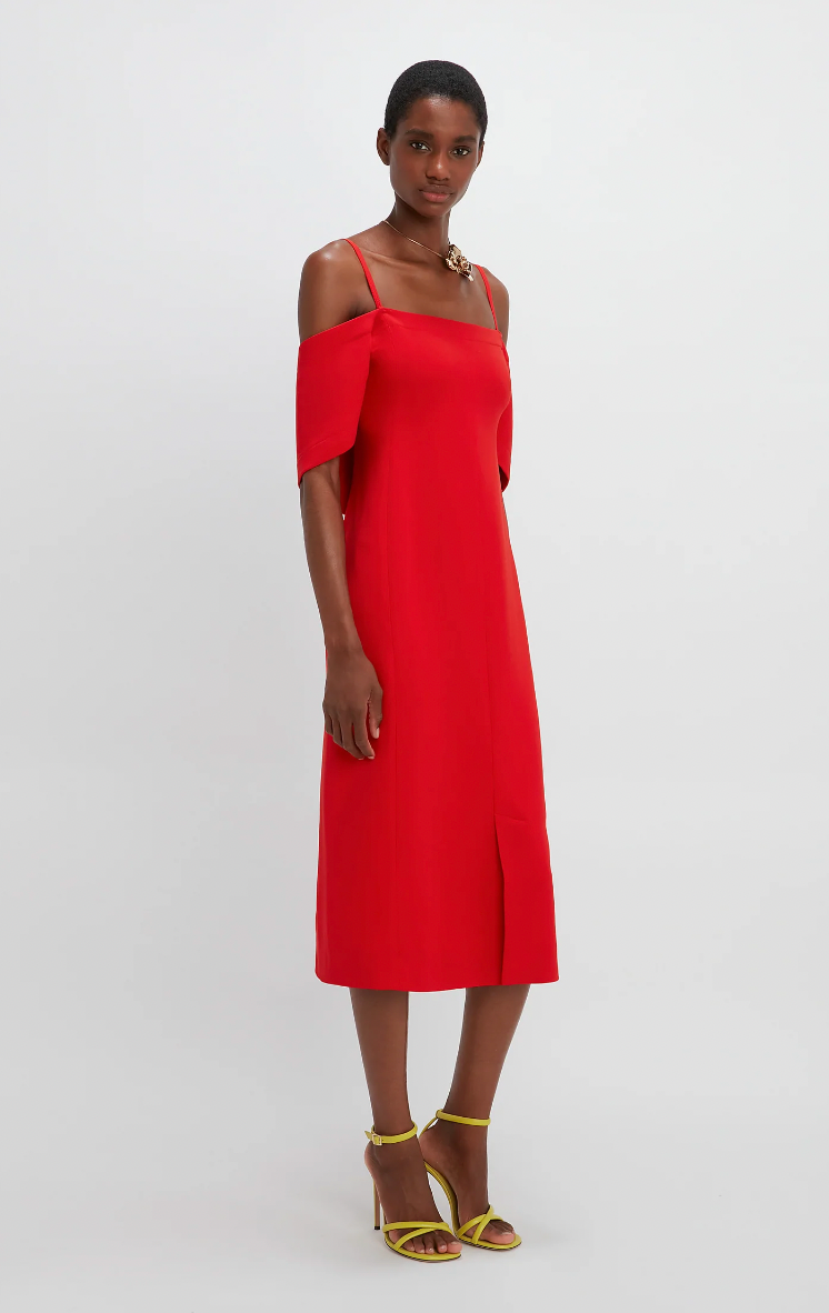 Victoria Beckham | Off-Shoulder Bandeau Dress - Tomato