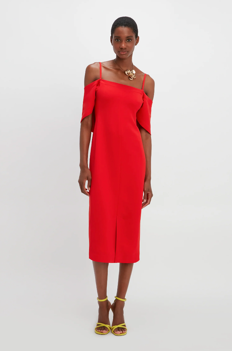 Victoria Beckham | Off-Shoulder Bandeau Dress - Tomato