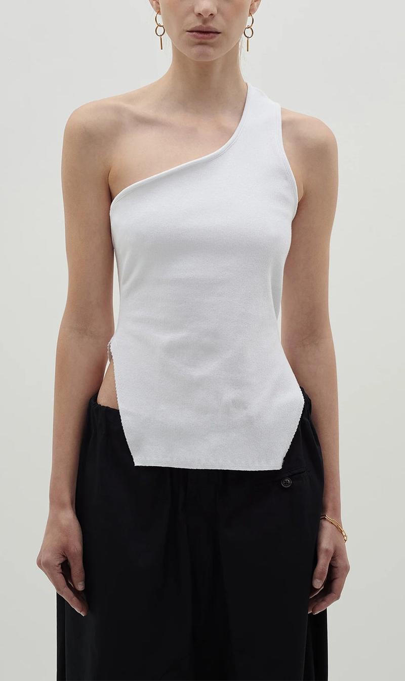 Bassike | Open Back One Shoulder Tank - White