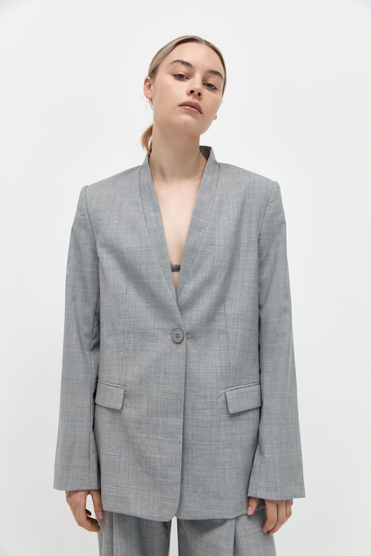 ST. AGNI | Shawl Collar Blazer - Grey